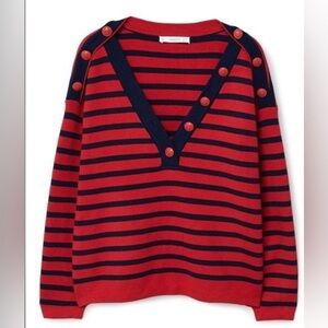 Mango Striped Button Front Sweater Size Small Cotton Blend Nautical Red and Navy